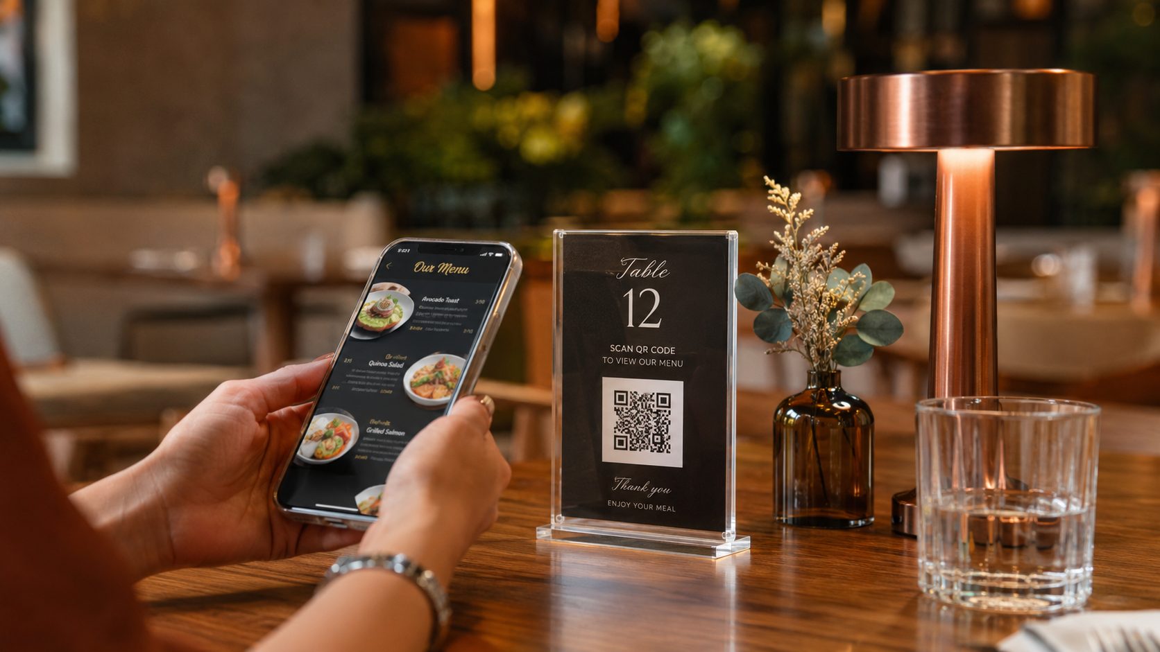 QR Code em material de mesa para abrir cardápio